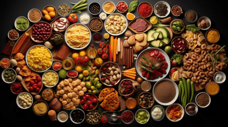 Collage with photos of foods from each paragraph - meat, eggs, dairy, beans, nuts, etc