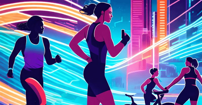 A modern digital animation image describes several fitness enthusiasts.